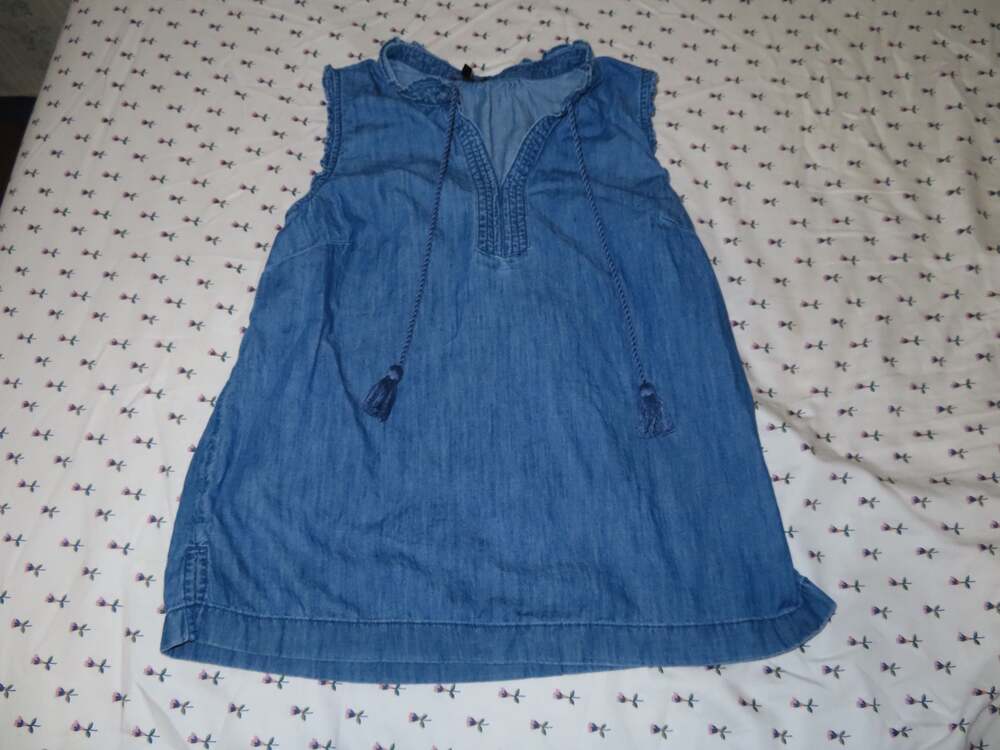 Talbots‎ Women's Blue Denim Ruffle Trim Shell Sleeveless Top Size S